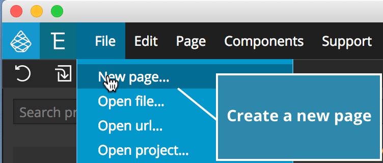 Screenshot of creating a new page in Pinegrow