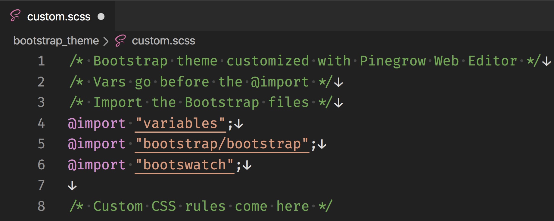 Screenshot of the code for importing the new theme stylesheets