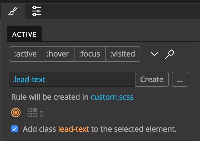 Screenshot of the Pinegrow Style Panel rule creation