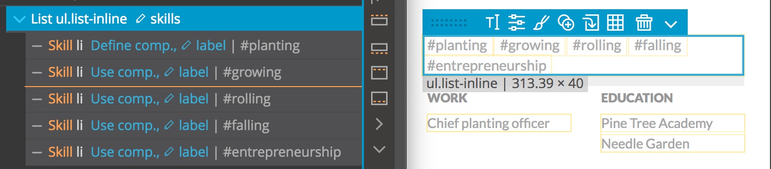 The Pinegrow Tree panel allows component rearrangement in CMS mode