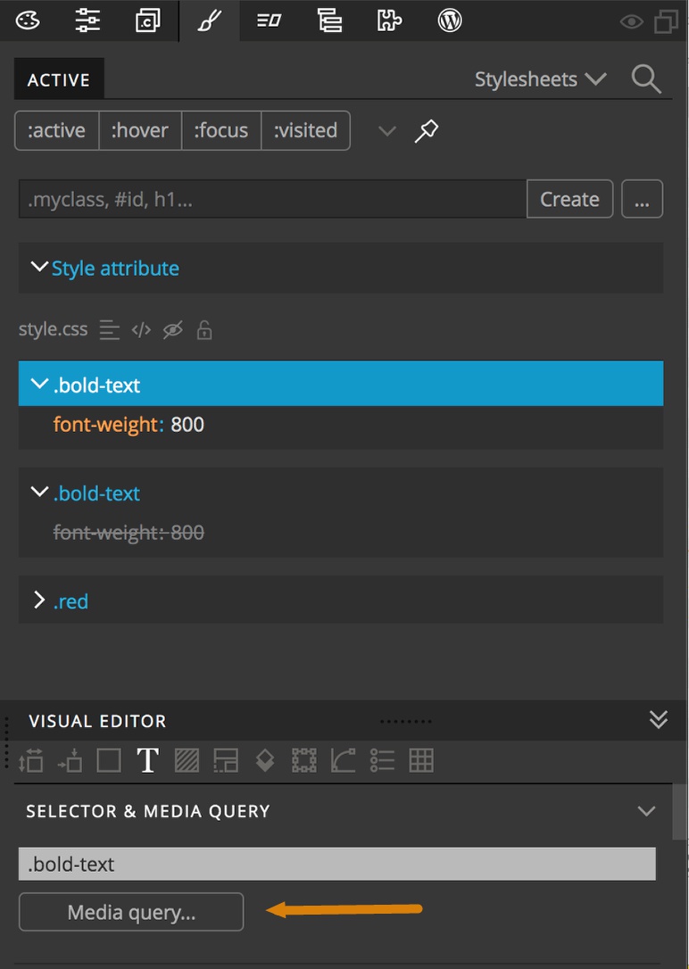 Adding media queries in the Pinegrow Style panel