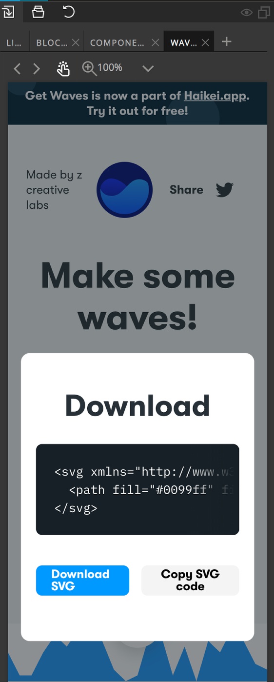 The getwaves.io download modal