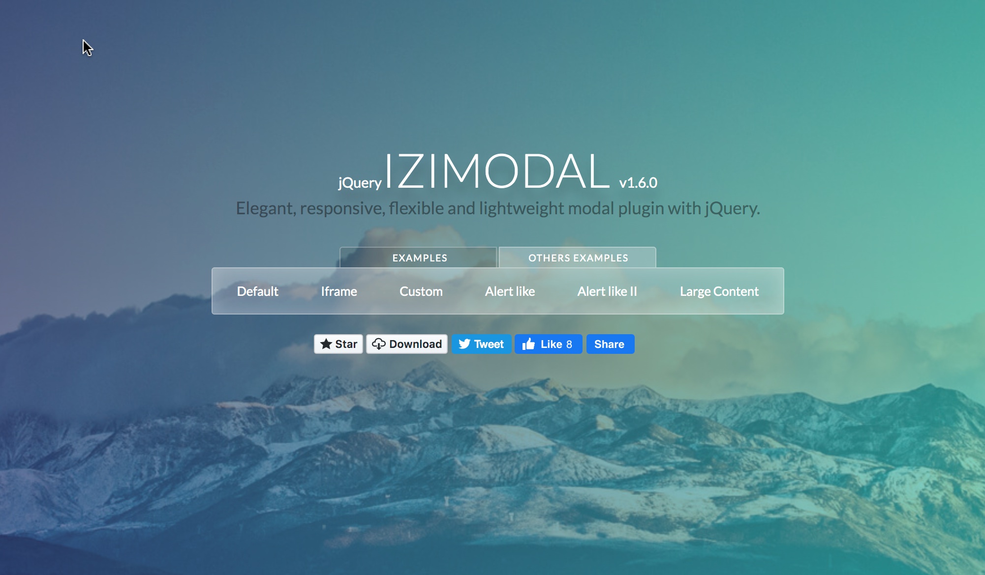Screenshot of the iziModal homepage