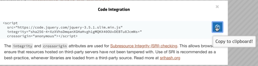 Screenshot of the jQuery code link.