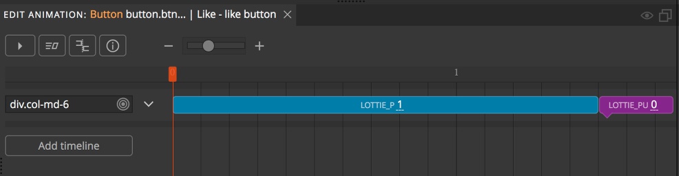 Pinegrow animation timeline for playing and then pausing a Lottie animation