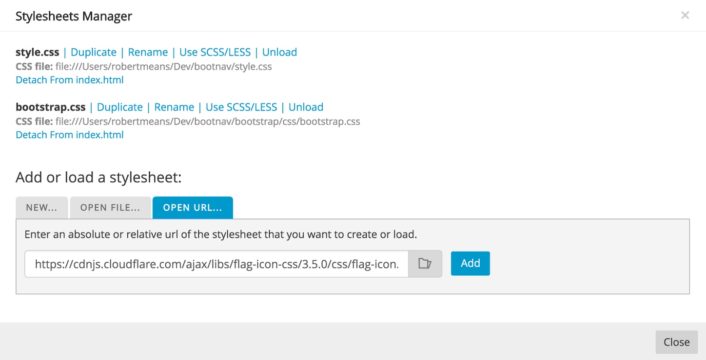 Add the CDN link in the Pinegrow stylesheet manager
