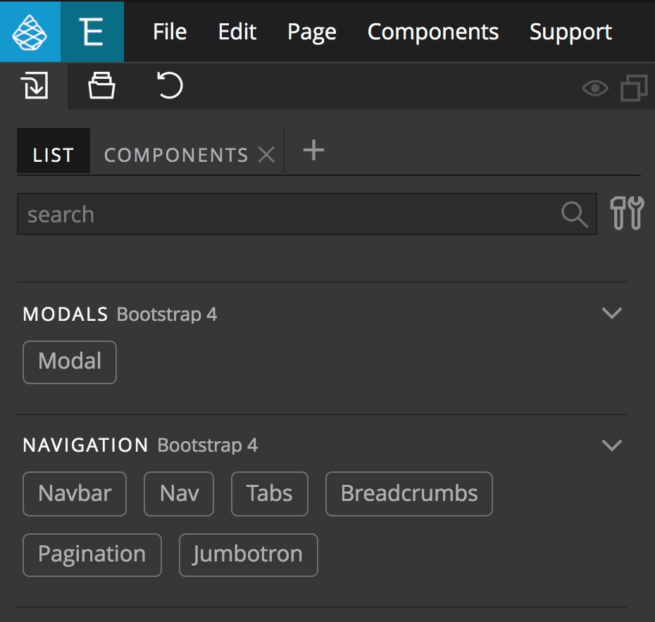 Elements can be added to the Pinegrow Page View from the Library panel