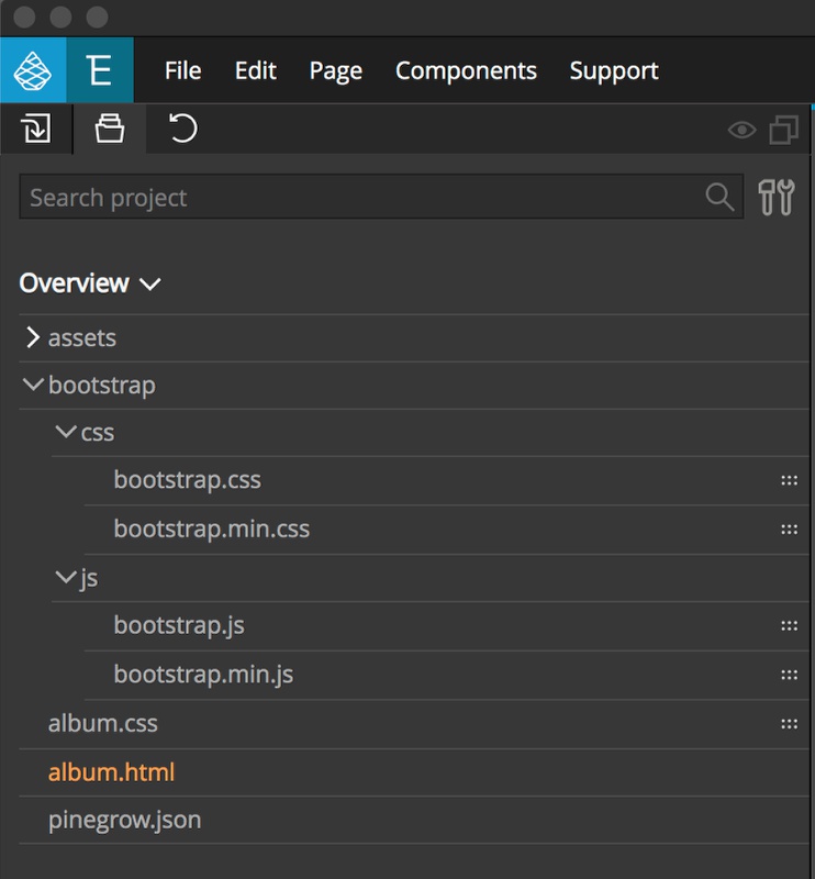 screenshot of the Project tab with a project open.