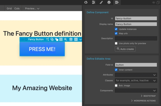 Components with WordPress actions | Pinegrow Web Editor
