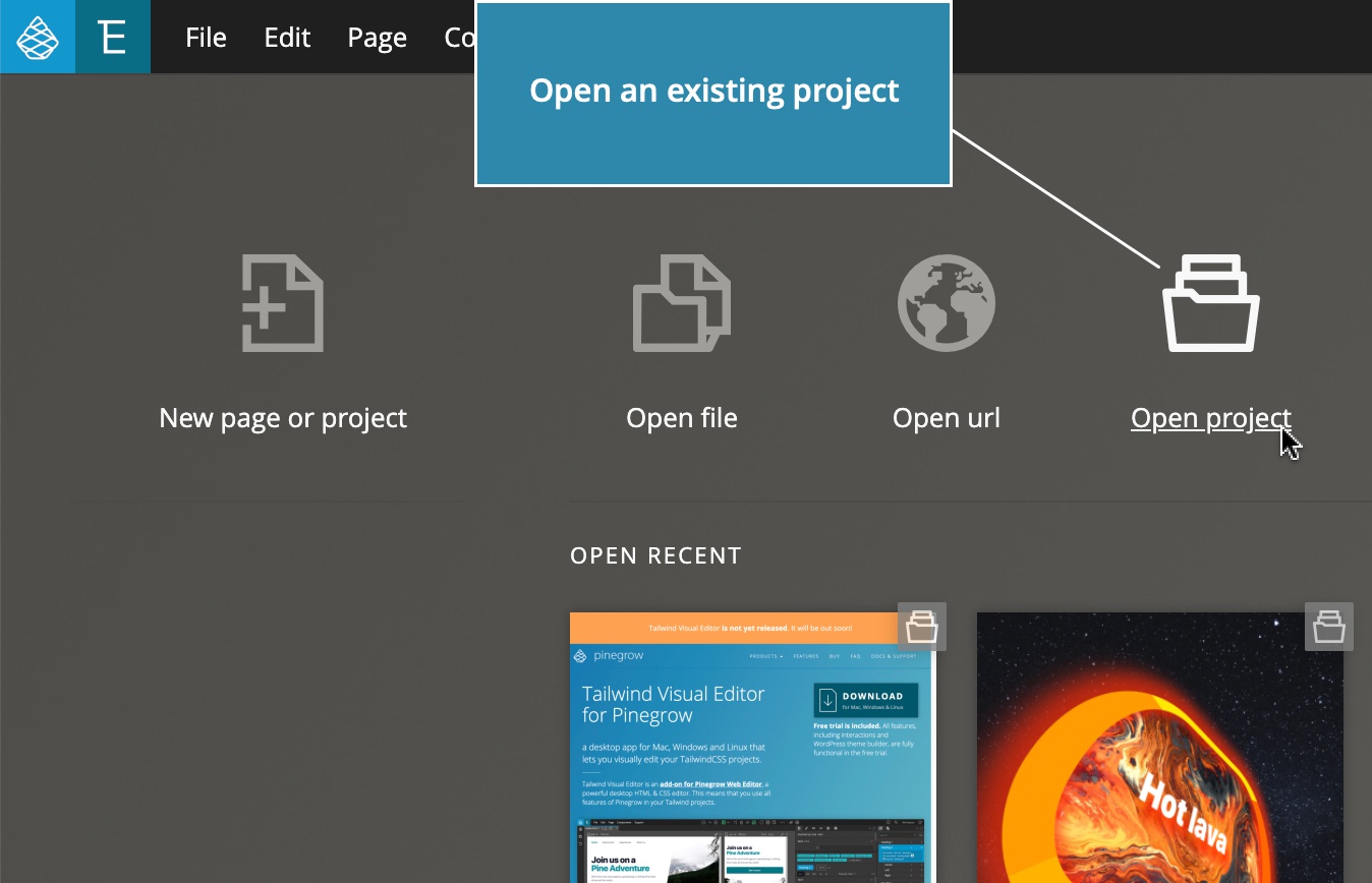 Start a New Project or Open an Existing - Features
