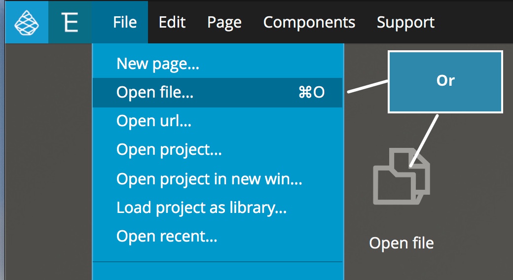 Screenshot of opening an existing file for use in a project