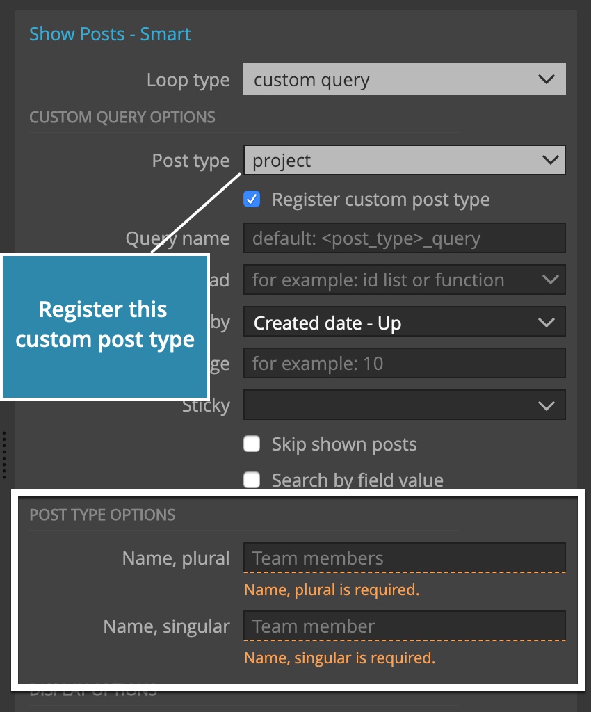 Displaying custom query and registering a custom post type.