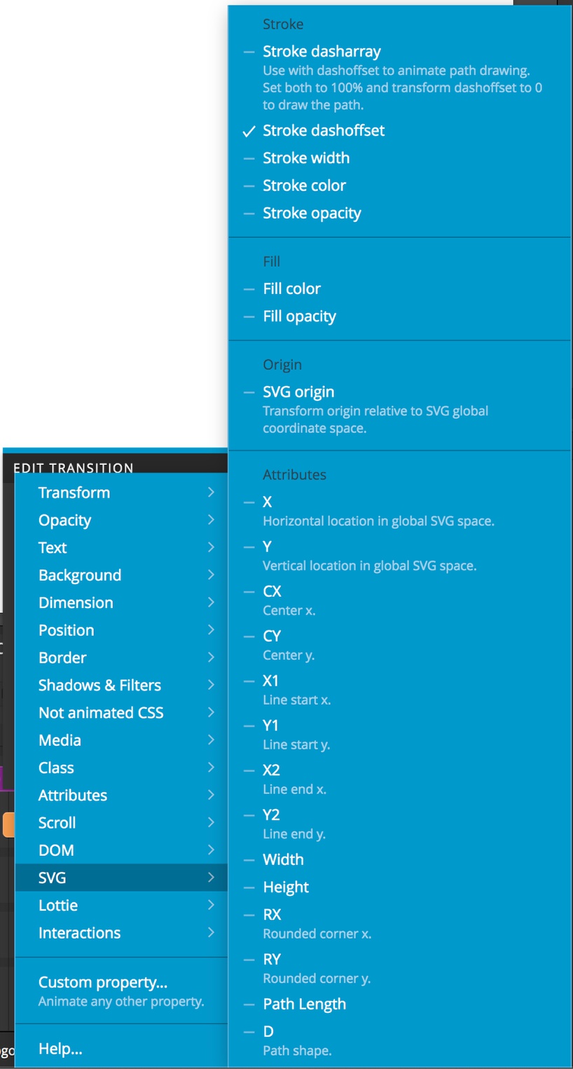 Pinegrow Interactions SVG menu