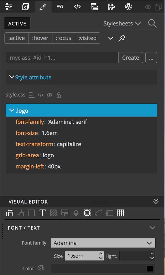 Logo styling in the Pinegrow Visual Editor