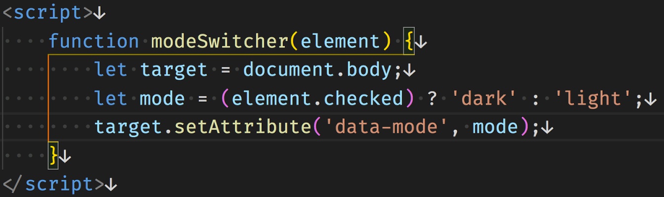 Code for the modeSwitcher function