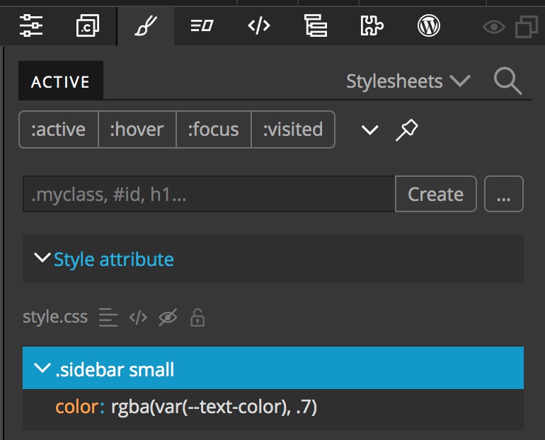 Adding a rule for "small" text using the Pinegrow Styles panel