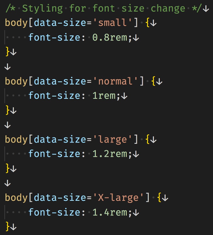 Styling for switching the body font size