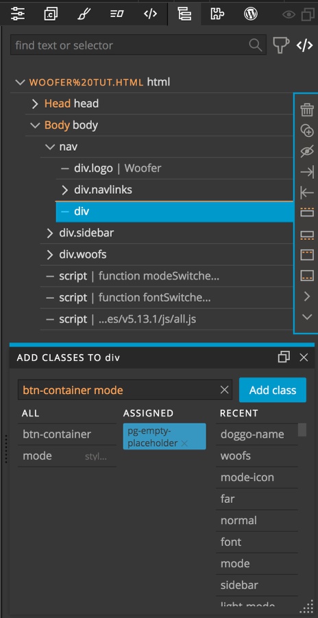 Adding classes to a div in the Pinegrow Styles panel