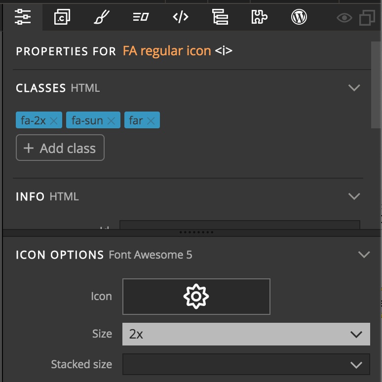 Editing the icon in the Pinegrow Properties panel