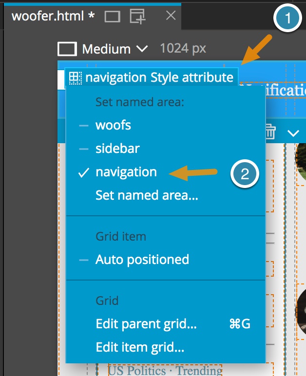 Adding section to CSS Grid with Pinegrow contextual menu