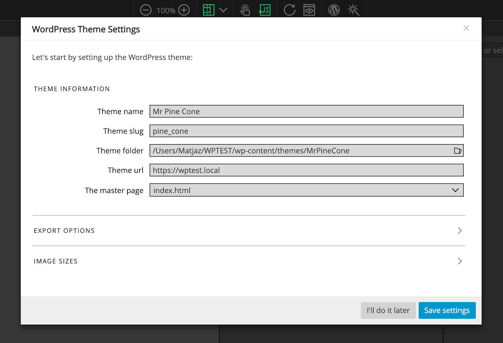 Settings information