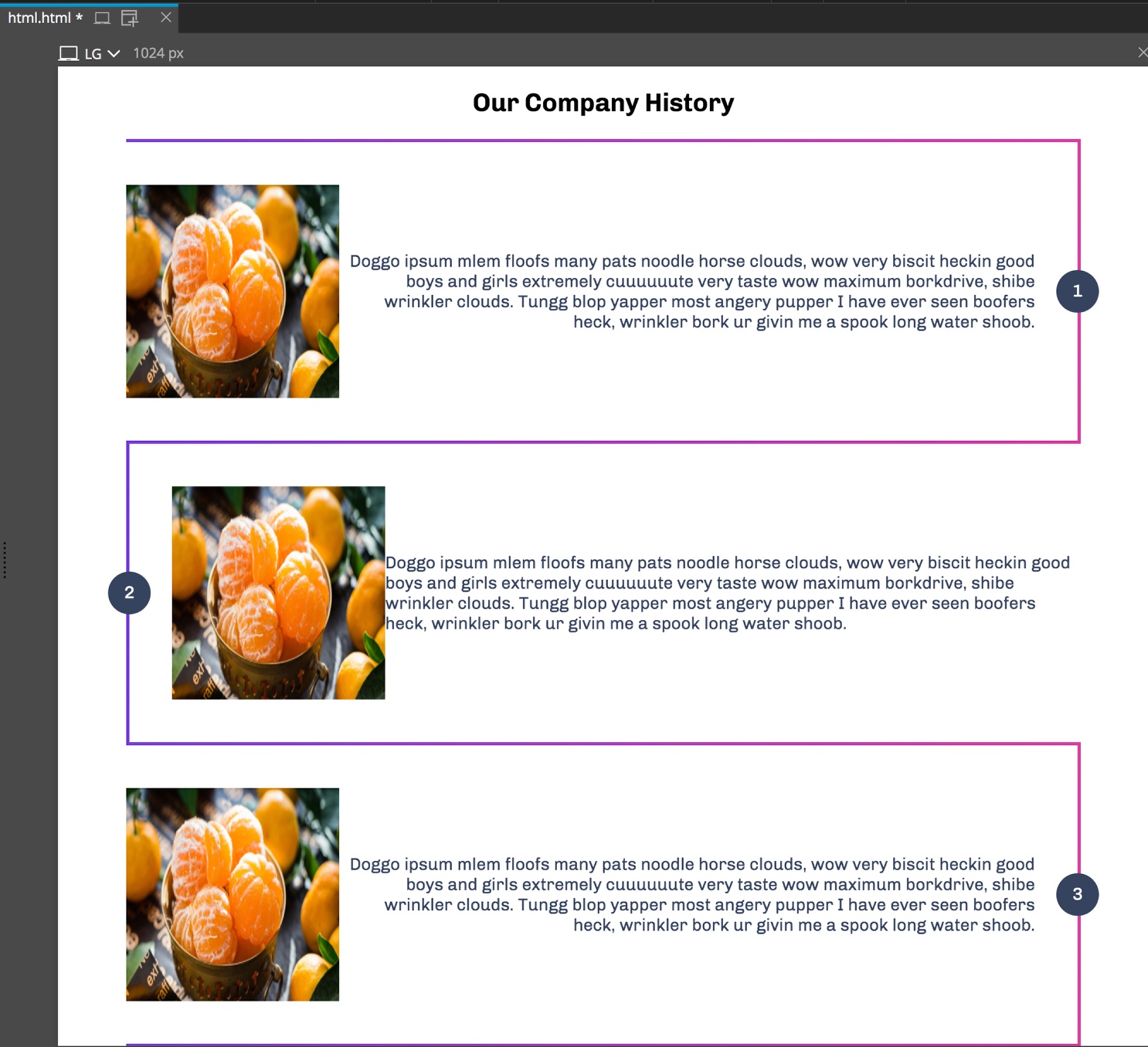 Timeline almost finished in the Pinegrow Page View.