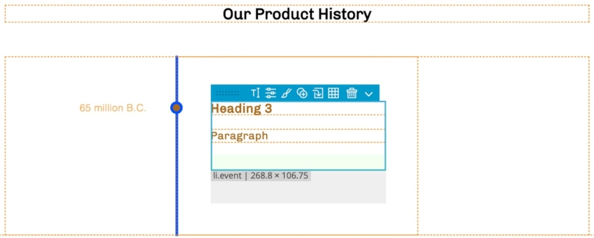 Timeline item with date displayed in the Pinegrow Page View.