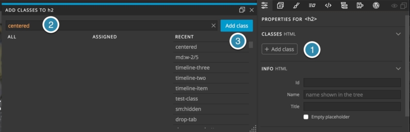 Center the heading text by adding a new class.