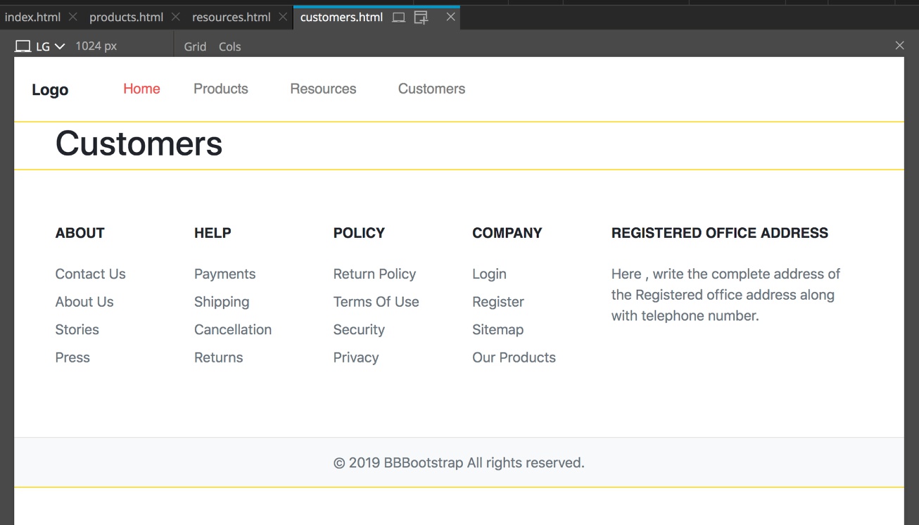 Screenshot of new pages with Pinegrow Components added.
