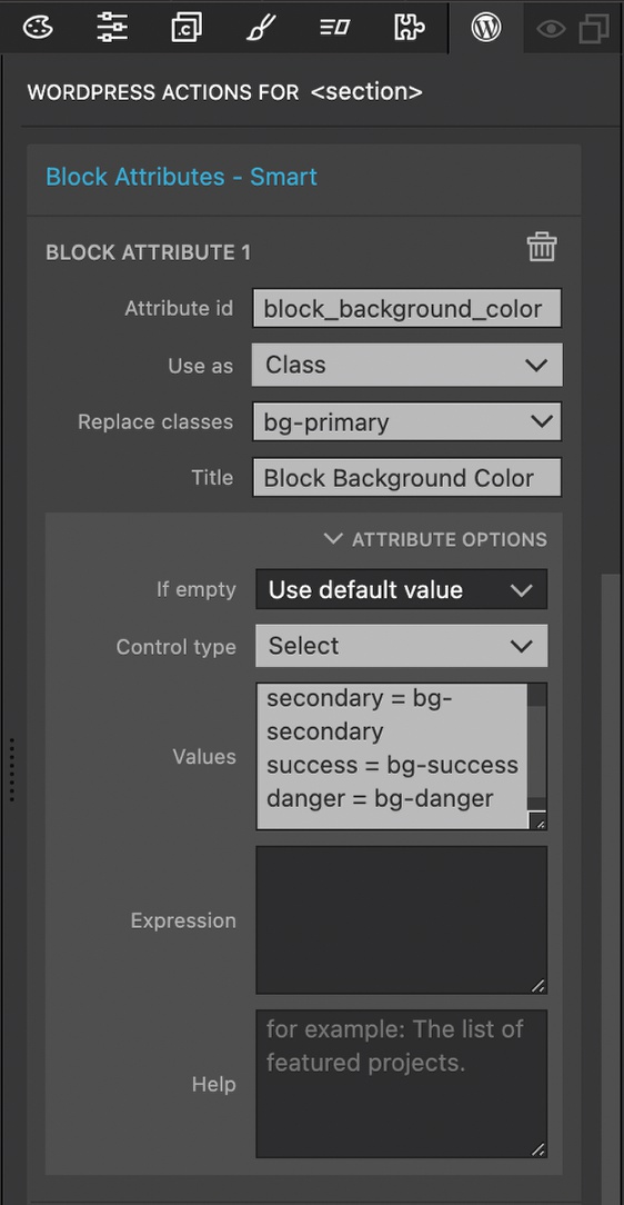A Select input control for background color class in Pinegrow.