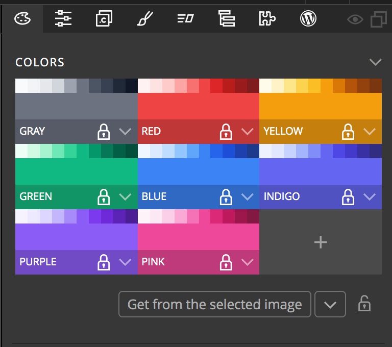 Pinegrow Tailwind CSS Design panel color selection